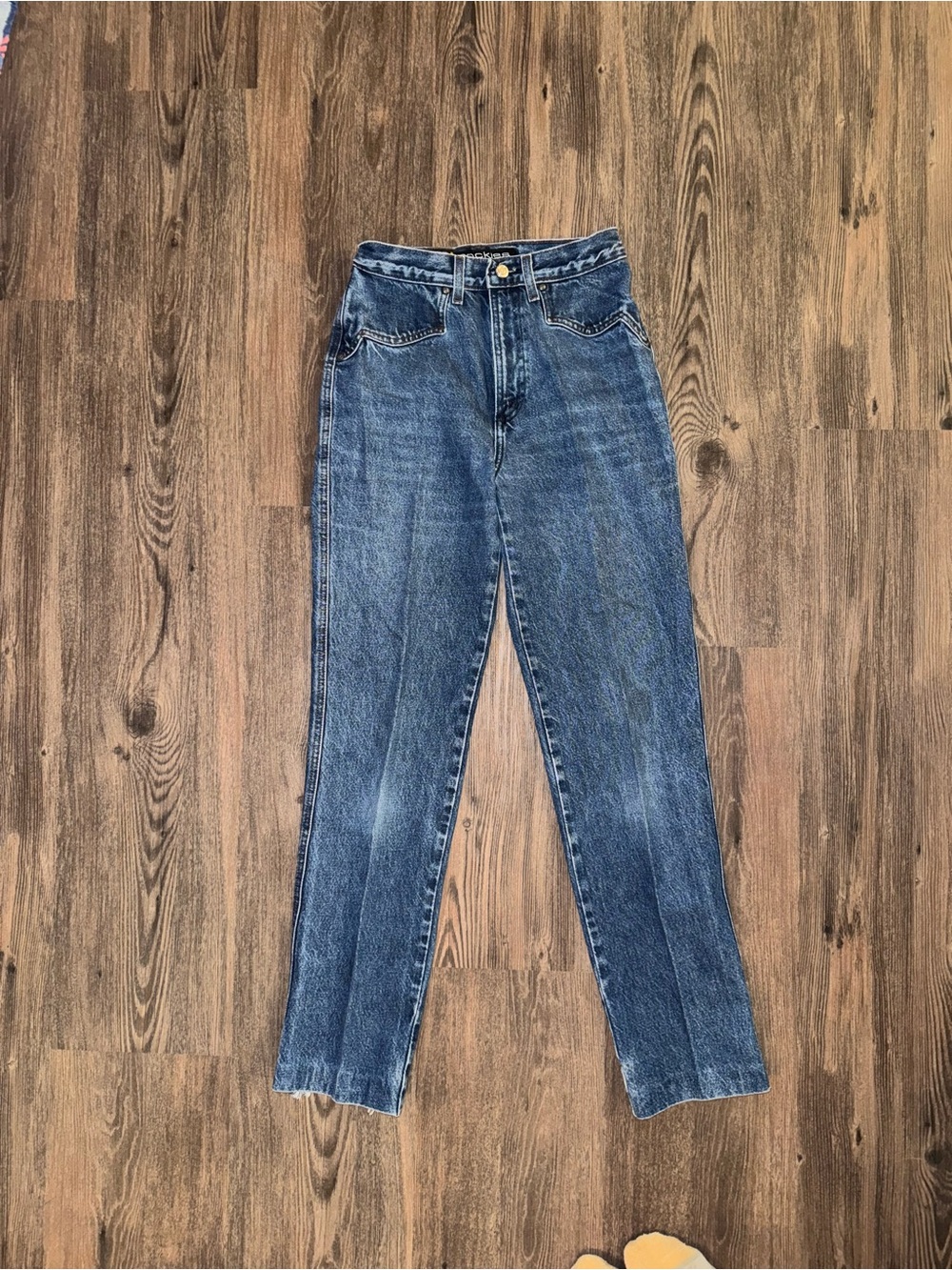 Vintage Rockies Bareback Straight-Leg Denim Jeans in Blue Wash